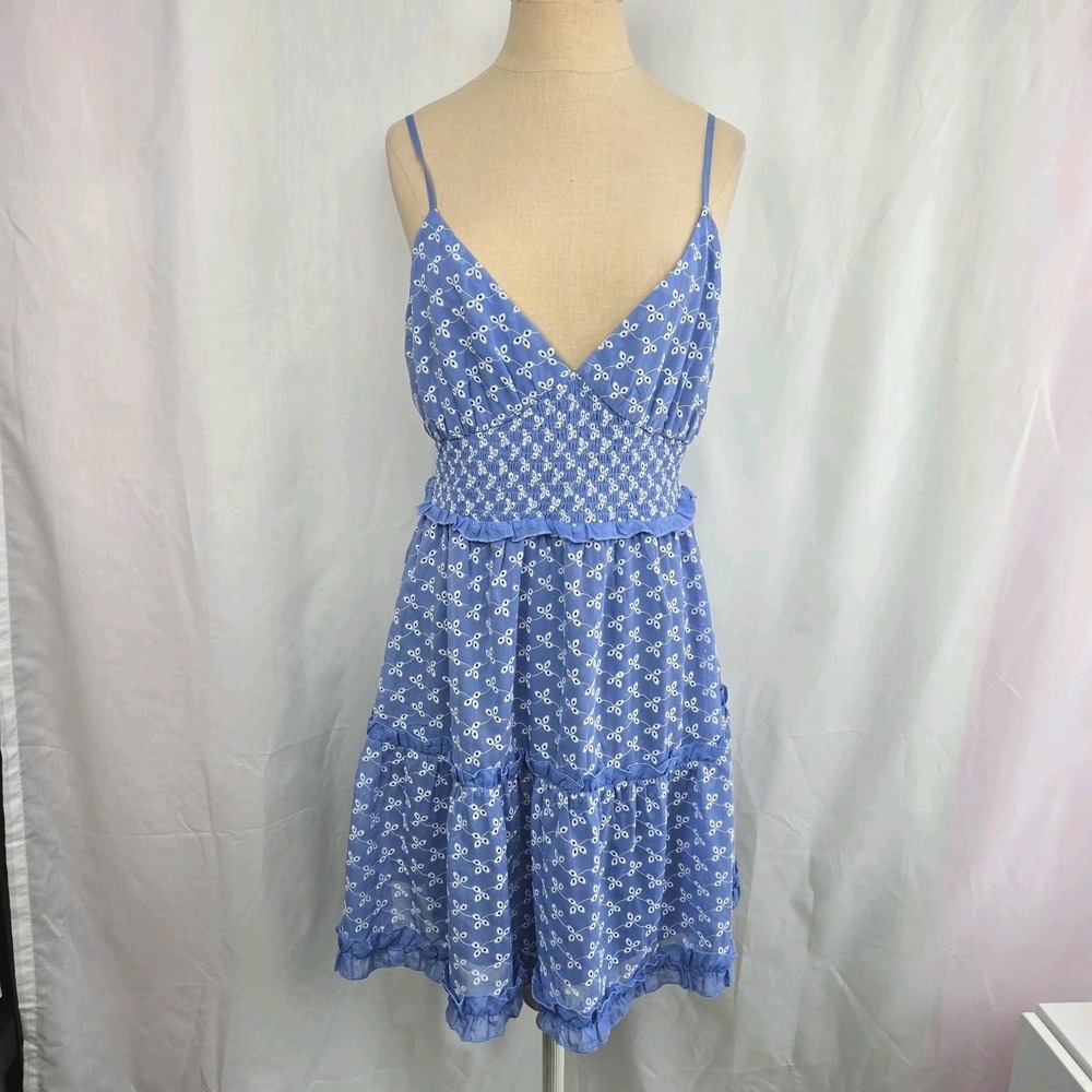 Alter'd State Womens Blue Eyelet Sundress Size XL Ruffles Tiered Prairie Chic